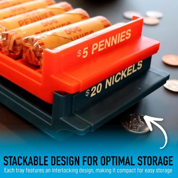Nadex Rolled Coin Storage Organizer Tray Set with Ridges for Loose Coins | Quarters, Dimes, Nickles, and Penny Color Coded Trays - Image 7