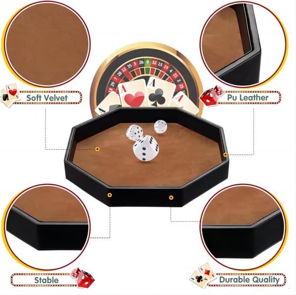 11.5 Inches Dice Rolling Tray, Leather Dice Tray, Felt Lined PU Leather Octagon Dice Tray (Brown) - Image 5