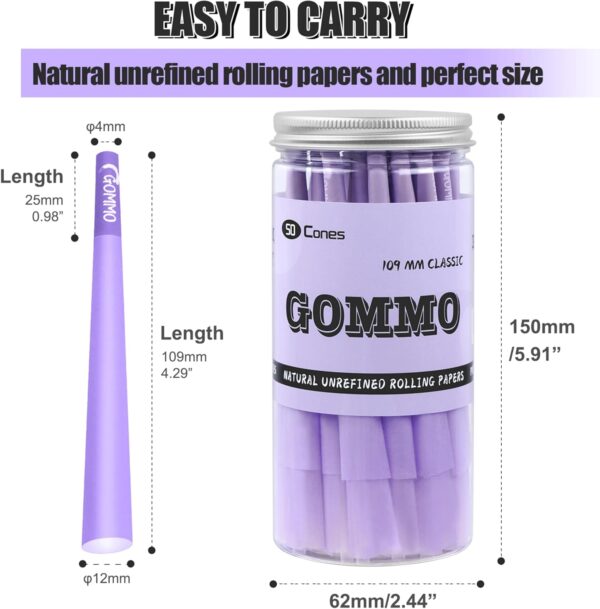 GOMMO 50 Pack Pre Rolled Cones King Size Cones Rolling Paper 109mm Natural Purple Rolling Papers with Golden Packing Spoon Included - Image 5
