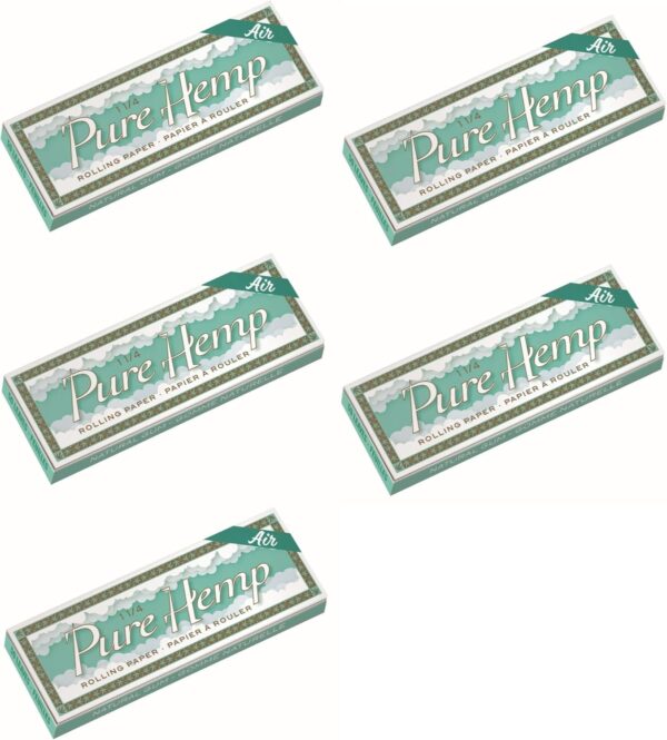 Pure Hemp Air "Worlds' Thinnest" Cigarette Rolling Paper Medium 1.25 1 1/4 (77mm) 50 Leaves per Booklet - Pack of 5