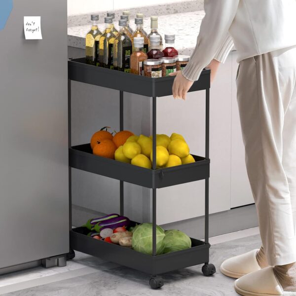 SPACELEAD 3 Tier Rolling Cart with Wheels, Storage Craft Art Trolley Organizer Serving, 3 Hanging Baskets Easy Assembly, for Office, Living Room, Kitchen, Black - Image 7