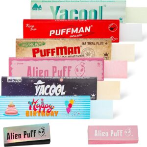 110mm Rolling Papers, 8 Pack Color Ultra thin Cigarette Paper, Kingsizeslim 6 Colors Cone Rolling Paper with Filter x2, Slow Burn & Natural Arabic Gum Smoking Accessories