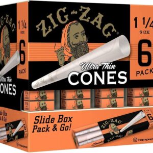 Zig-Zag Ultra Thin Pre Rolled Paper Cones, 1 1/4 Size, 36 Packs (6 Cones Each), Prerolled