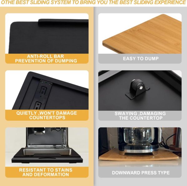 MinBoo Bamboo Appliance Slider,Sliding Tray for Coffee Maker, Kitchen Countertop Appliance Rolling Tray,Slides Easily from under the Cabinet,Wide -Black- Large (16"Wx13"D) - Image 9
