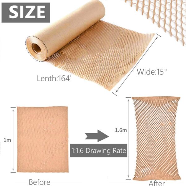 15" x 164' Honeycomb Packing Paper Bubble Wrap Alternative, Recyclable Moving and Shipping Cushion Material for Fragile Items with 12 Fragile Stickers - Image 2