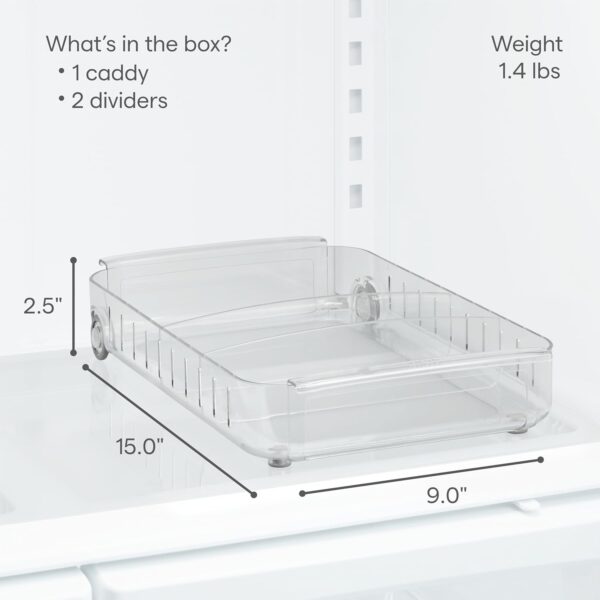 YouCopia RollOut Fridge Caddy BPA-Free Clear Rolling Refrigerator Organizer Bin with Adjustable Dividers and Handles, 9" Wide - Image 4
