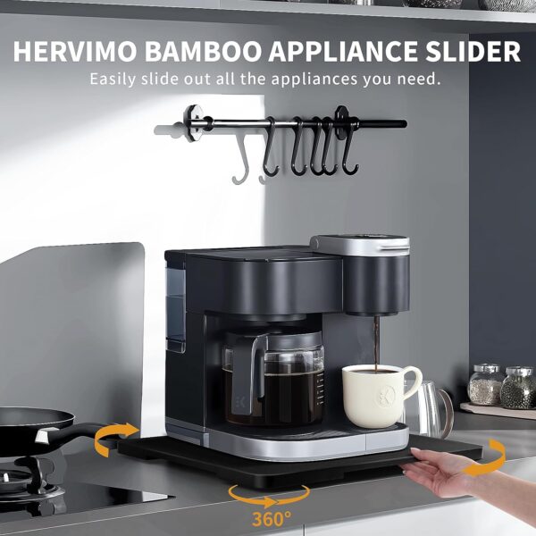 Appliance Sliders for Kitchen Appliances, 360° Rolling Coffee Tray for Countertop, Bamboo Sliding Tray for Coffee Maker, Large Coffee Pot Slider Tray for KitchenAid Stand Mixer, Air Fryer, Toaster - Image 6
