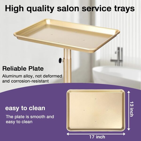 Salon Tray, Champagne Gold Salon Rolling Tray with Adjustable Height, Hair Stylist Tray, Suitable for Tattoo Tray and Dental Tray - Image 3
