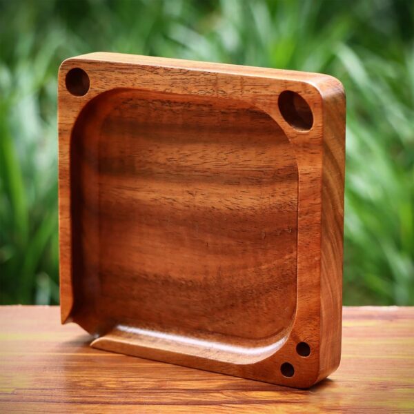 Rolling Tray Wooden 4.72"x 4.72" Portable Small Rlling Tray with Storage Hole and Dumping Path - Image 6