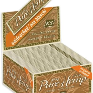 Pure Hemp Unbleached Rolling Paper - King Size (110mm) Cigarette Paper - Full Display Box of 50 Booklets (33 Leaves Per Book!)