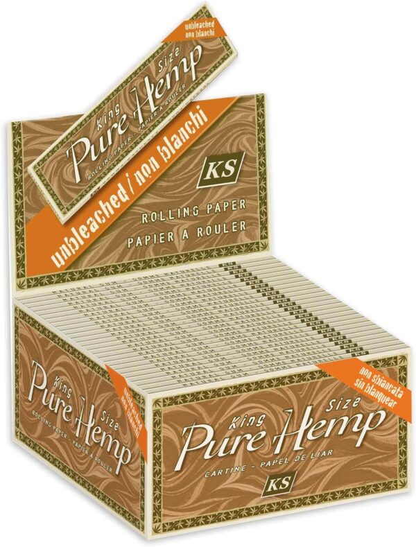 Pure Hemp Unbleached Rolling Paper - King Size (110mm) Cigarette Paper - Full Display Box of 50 Booklets (33 Leaves Per Book!)
