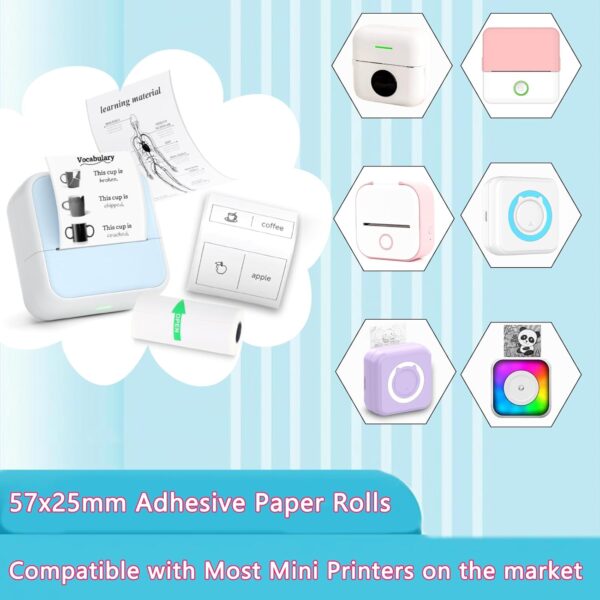 10 Rolls Mini Printer Sticker Paper Refill for Most Mini Thermal Printers, 57 x 25mm for T02/M02 （need remove paper holder）Thermal Sticker Paper Rolls for Study Notes Photos Journals Memo Lists - Image 3