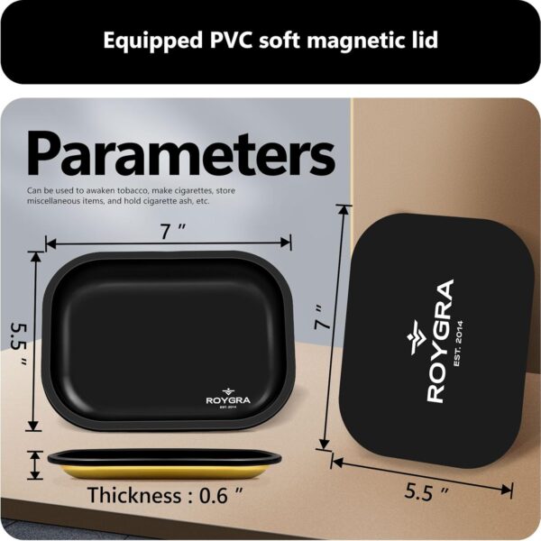 roygra Rolling Tray, Metal Matte Decorative Tray with PVC Soft Magnetic Lid, 7 x 5.5 inch - Blue - Image 3