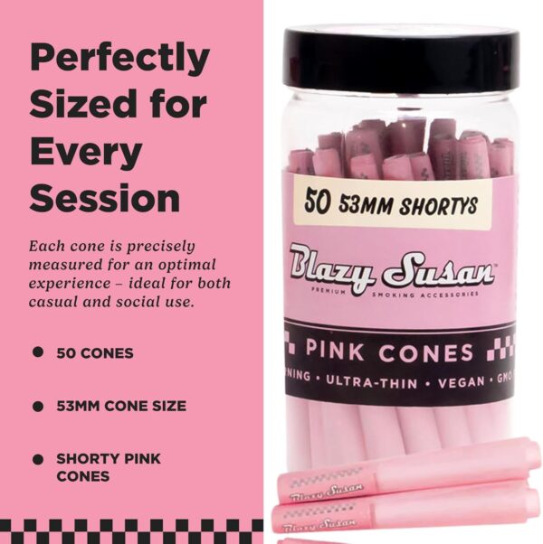 Pink Pre-Rolled Cones, 50 Count (53mm Mini) - Slow-Burning Rolling Paper & Ultra-Thin Preroll Cones with Filter Tips - Vegan, GMO-Free, Convenient & Easy-To-Use Prerolled Shortys - Image 5