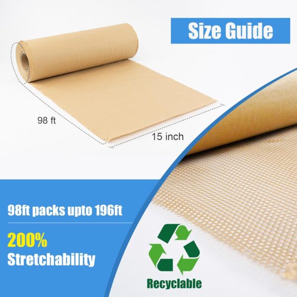 Honeycomb Packing Paper for Moving Dishes and Glassware 15"x98' Eco Friendly Packaging Bubble Cushion Wrap Roll Bulk Shipping Supplies for Packages Box Void Filler - Image 2