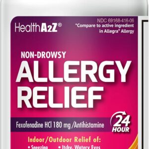 HealthA2Z Fexofenadine Hydrochloride 180mg, Antihistamine for Allergy Relief, Non-Drowsy, 24-Hour Antihistamine for Allergy Relief (120 Count (Pack of 1))