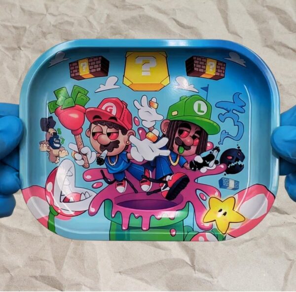 Rolling Tray. Decorative Tray for Multipurpose Use Tin is 7 x 5.5 inches. This Mario and Luigi Rolling Tray is Made of tin. Cool Cartoon Design. - Image 2