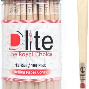 Dlite 1¼ Size Pre-Rolled Cones, 150 Pack, 84 MM, Unbleached Natural Rolling Paper, Vegan, Classic Pre rolled paper with Tip, Includes Packing stick