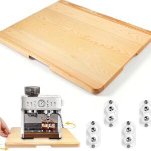 360° Appliance Sliding Tray for Coffee Maker, Bamboo Rolling Tray with Universal Wheels, Heavy Duty Countertop Slider Mat for Kitchen Appliances, 13” x 16”