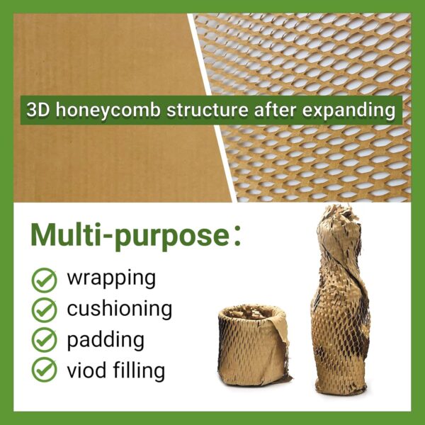 Dish Packing Kit Moving Supplies 15" x660' Honeycomb Wrapping Paper, Large Recyclable Expandable Bubble Cushion Wrap Roll Packing Material for Fragile Items Breakables Plate Glassware Bottle, 80GSM - Image 2