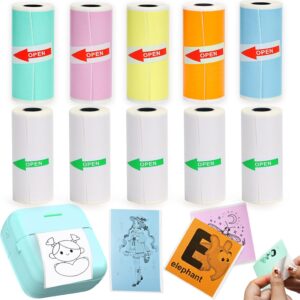 10 Rolls Thermal Sticker Paper for Most Mini Thermal Printers, 57mm x 25mm 5 Rolls White 5 Rolls Colorful Mini Printer Sticker Paper Rolls for Study Notes Photos Journals Memo Lists