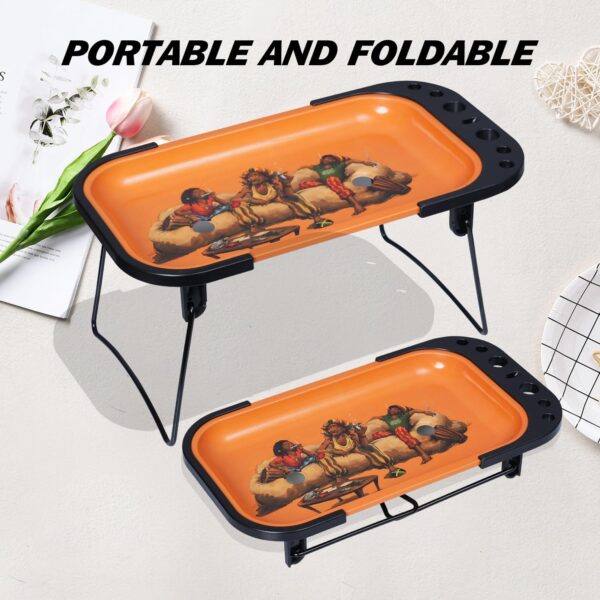 Decorative Tray Metal Tray Set Includes Foldable Stand and Accessories,Multi-Functional Large Tray with Cool Pattern,11.9"x6.5" - Image 4
