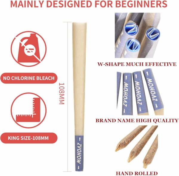 ZVOHOW Classic Pre rolled Cones 50 PACKS - King Size (108mm) Pre Rolling Papers With Tips and Kraft Paper Stick - Classic Rolled Cones Rolling Papers (Brwon 50Pack) - Image 3