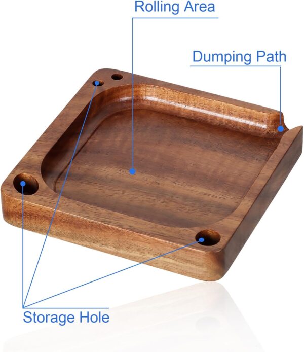 Rolling Tray Wooden 4.72"x 4.72" Portable Small Rlling Tray with Storage Hole and Dumping Path - Image 4