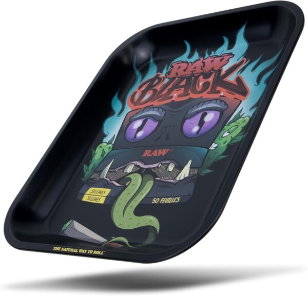 RAW Black Rolling Tray - Limited Edition Monster Design for Pre-Rolled Cones, Wrap Papers, and Accessories - Large - 14 x 11 inches - Image 2