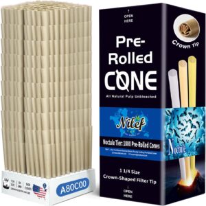 Pre Rolled Cones 1 1/4 Size 1000 Pack | Natural Brown | Bulk Pre-Rolled Cones with "Crown" Filter Tip | Natural Unbleached Rolling Paper (A80C00)