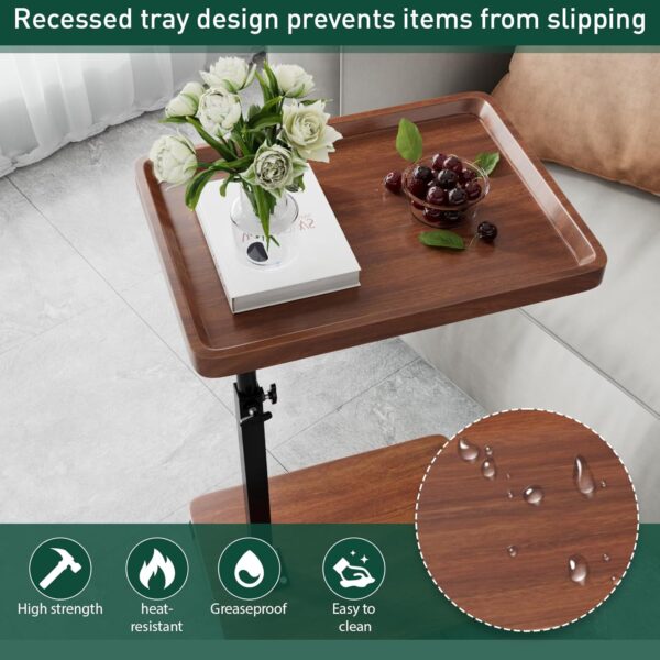 C Table End Table Adjustable Height, 360°Swivel TV Tray Table for Small Spaces, Couch Tables That slide under, C Shaped Side Tables living room and bedroom for Sofa, Bed,Chair, Snack (Walnut Brown) - Image 5