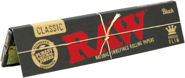 RAW Classic Black King Size Slim Natural Unrefined Ultra Thin 110mm Rolling Papers (50 Packs) - Image 3