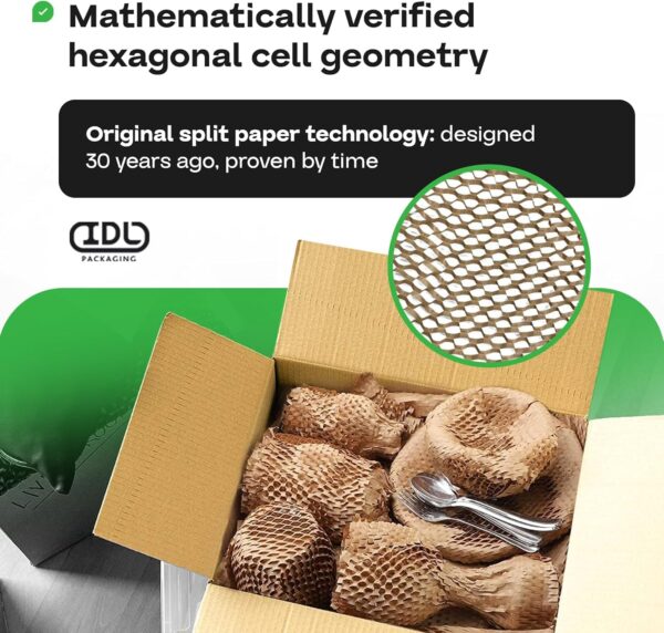 IDL Packaging 15" x 1400' Refill Roll (Pack of 2) for MP-1400USN HexcelWrap Honeycomb Packing Paper Station, Brown - Protective Kraft Paper with Interlocking Slit Design for Shipping - Image 6