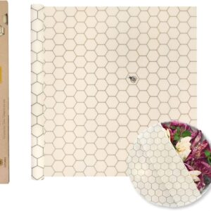 SUPERBEE Beeswax Wrap Roll XL, Reusable Beeswax Wrap for Food, Wrap Roll, Reusable Bees Wrap Paper for Wrapping Vegetables, Cheese Paper, Bowl Covers and Sandwich Wrapping Paper, Hexagonia - 35x13"