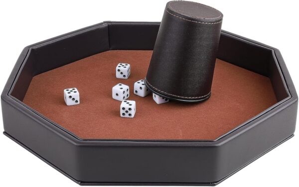 11.5 Inches Dice Rolling Tray, Leather Dice Tray, Felt Lined PU Leather Octagon Dice Tray (Brown) - Image 4
