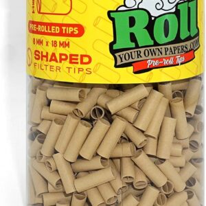 Natural Unbleached Pre-Rolled Filter Tips, Ø8mm - Bottle of 500 Tips