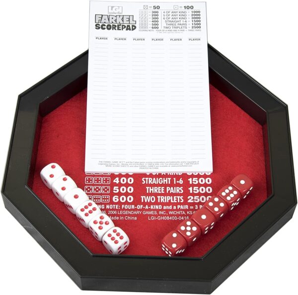 Farkel Game Set with Deluxe Dice Rolling Tray, Built-in Dice-Collection Channel, 2 Sets of Dice, 40-Sheet Scorepad, Classic Family Game - Image 4