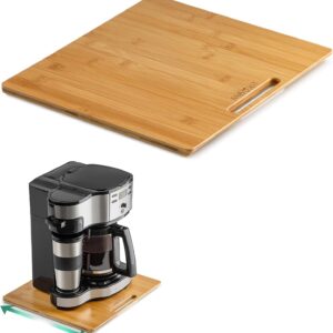 Bamboo Appliance Slider, Sliding Tray for Coffee Maker, Kitchen Countertop Appliance Rolling Tray, Coffee Pot Slider Tray with Rubber Wheels, Wide - Medium (13"D x 14"W)