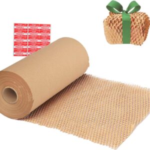 Honeycomb Packing Paper Wrap 15"x400' Sustainable Alternative to Bubble Cushioning Wrap Biodegradable & Fully Recylable for Moving/Shipping/Packing Roll with 20 Fragile Stickers