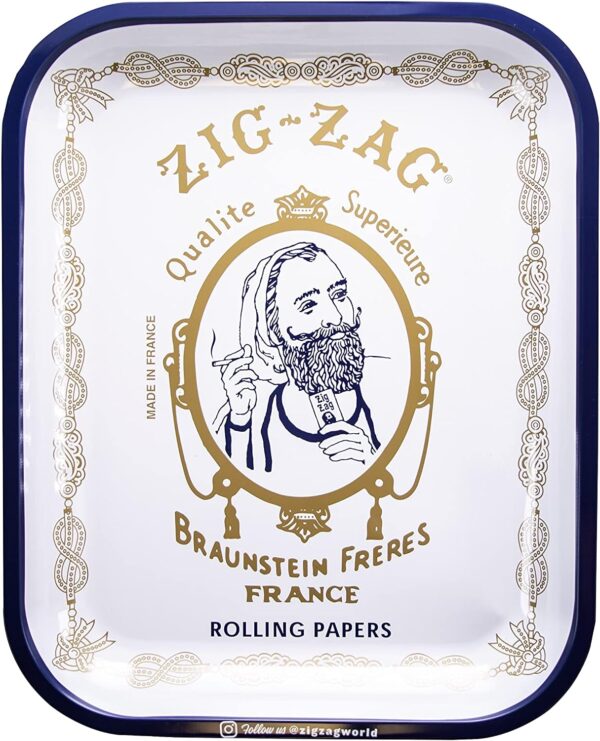 ZIG-ZAG Large Metal Rolling Tray - White, 13.4" x 10.8" - Durable and Stylish