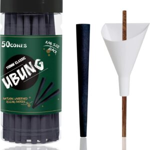 UBUNG King Size Black Pre Rolled Cones, 50 Pcs with Tips, 108mm Slow Type Black Rolling Papers, Includes Cone Loader and Push Rod