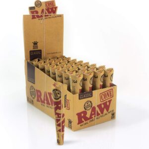 RAW Cones Classic King Size | 32 Packs | Natural Pre Rolled Rolling Paper with Tips | 3 Cones per Pack