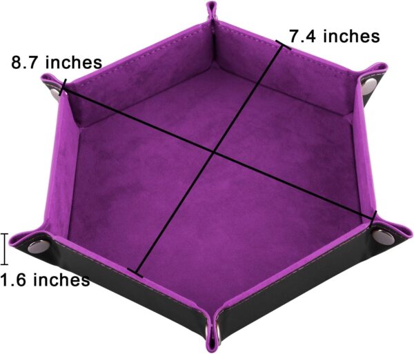 SIQUK 4 Pieces Dice Tray Set Foldable Dice Trays Hexagon Dice Rolling Tray PU Leather Dice Holder for Dice Games Like RPG, DND and Other Table Games (Red, Black, Blue and Violet) - Image 2
