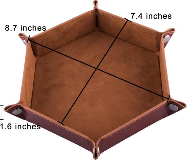 SIQUK 2-Piece Dice Tray - PU Leather Folding Hexagon Dice Holder for RPG, DND and Other Table Games (Camel and Black) - Image 2