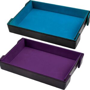 SIQUK 2 Pieces Magnetic Dice Tray Rectangle Folding Dice Rolling Tray PU Leather Dice Trays Dice Holder Storage Box for D&D RPG Dice Games (Violet, Sky Blue)