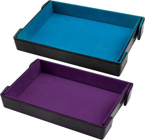 SIQUK 2 Pieces Magnetic Dice Tray Rectangle Folding Dice Rolling Tray PU Leather Dice Trays Dice Holder Storage Box for D&D RPG Dice Games (Violet, Sky Blue)