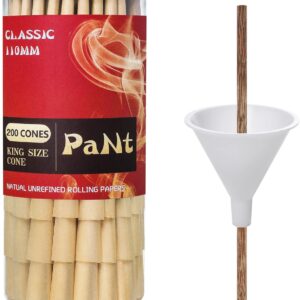 King Size Pre-Rolled Cones | 200 Pack | 110 mm Slow Type Brown Rolling Papers With Tips | Includes Cone Loader