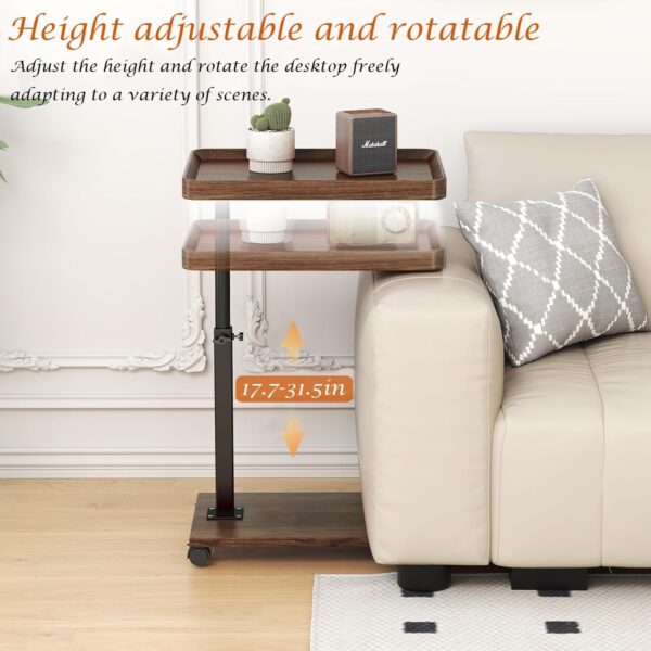 C Table End Table Adjustable Height, 360°Swivel TV Tray Table for Small Spaces, Couch Tables That Slide Under, C Shaped Side Tables with Wheels for Living Room and Bedroom, Bed - Image 2