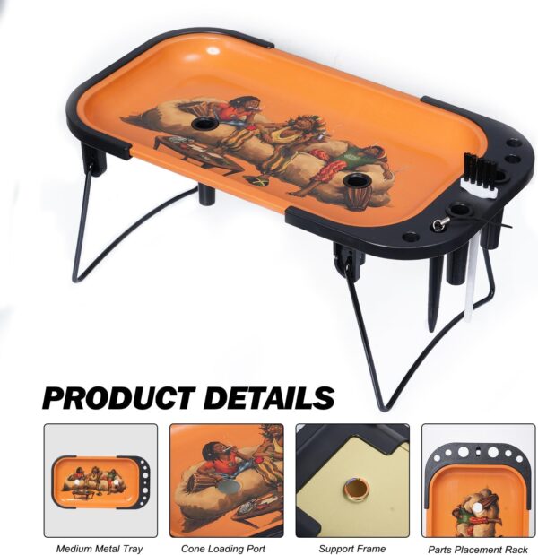 Decorative Tray Metal Tray Set Includes Foldable Stand and Accessories,Multi-Functional Large Tray with Cool Pattern,11.9"x6.5" - Image 3