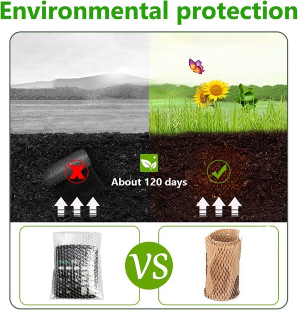 Honeycomb Packing Paper Wrap 15" x200' Sustainable Alternative to Bubble Cushioning Wrap for Moving/shipping/packing Roll with 20 Fragile Sticker Biodegradable & Fully Recylable - Image 3